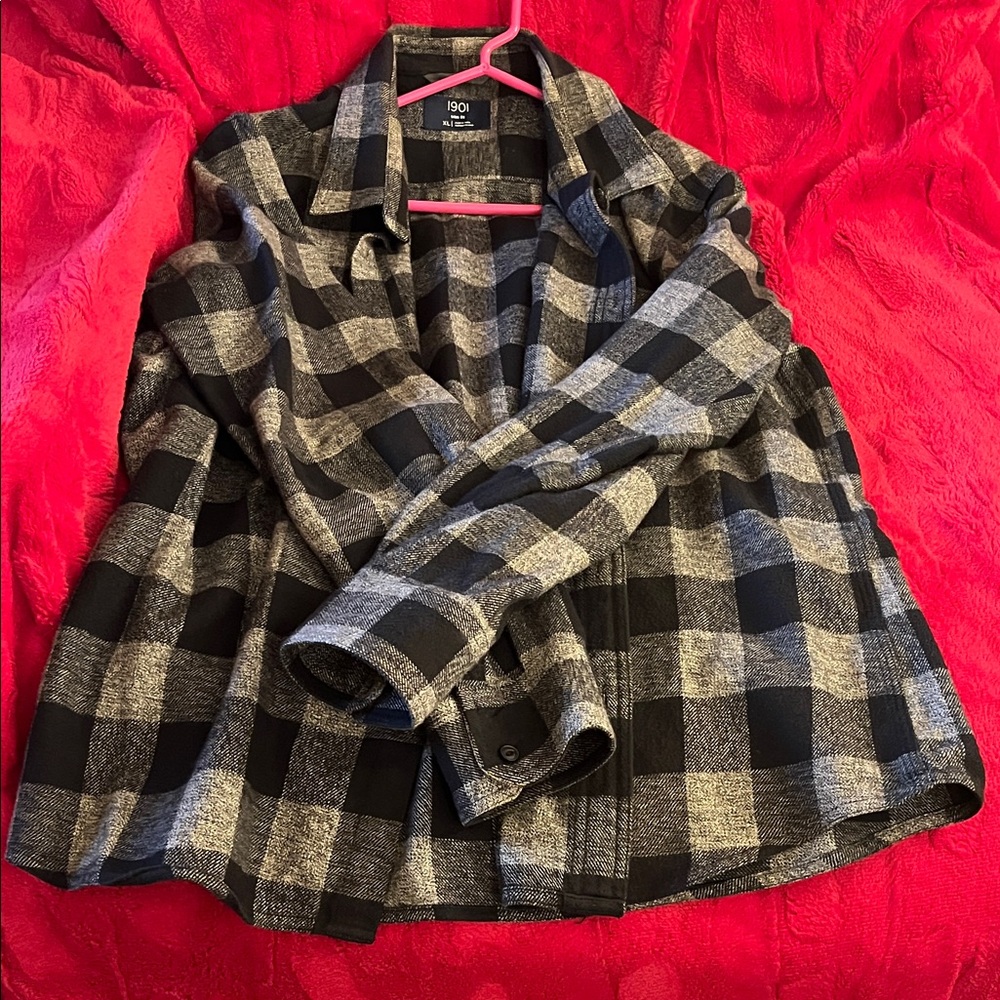 1901 Black and Gray Plaid Pea Coat